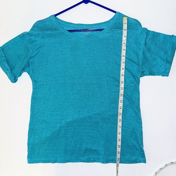J.Crew 100% Linen Tee Shirt Turquoise Blue Short Cuffed Sleeves Breathable Top S - Picture 7 of 12